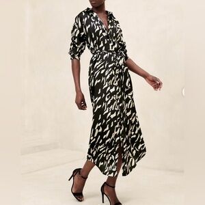 Banana Republic zebra print maxi shirt dress Sz. S belt black white